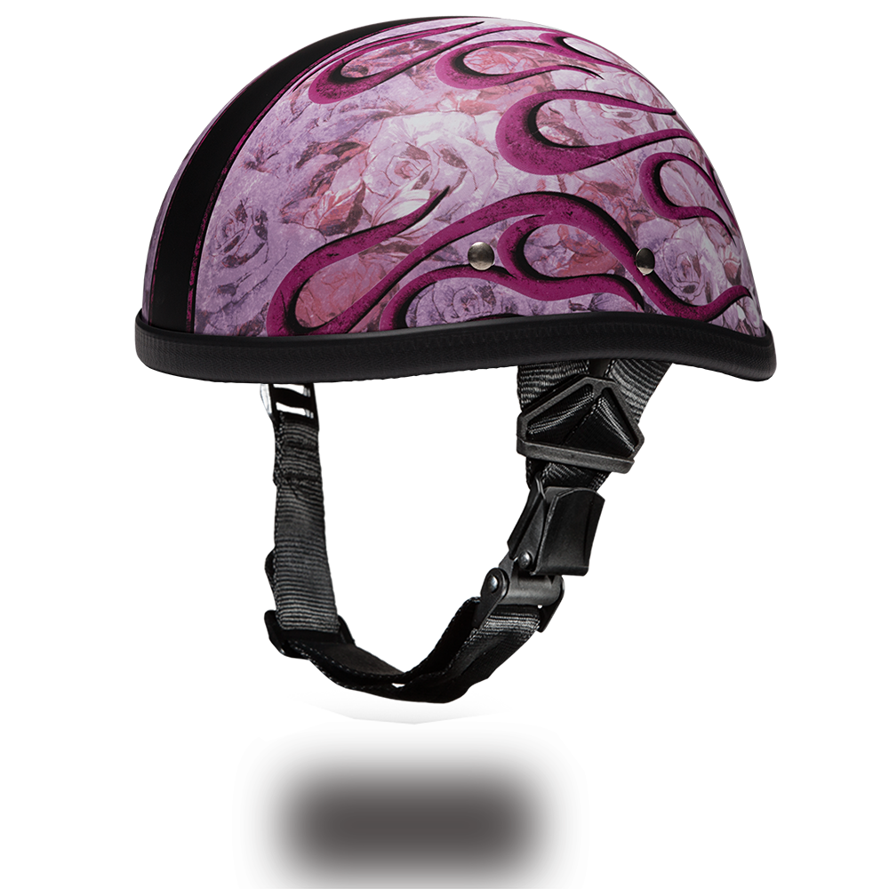 Novelty Motorcycle Helmet - Pink Flames - Eagle Shorty - 6002FP-DH