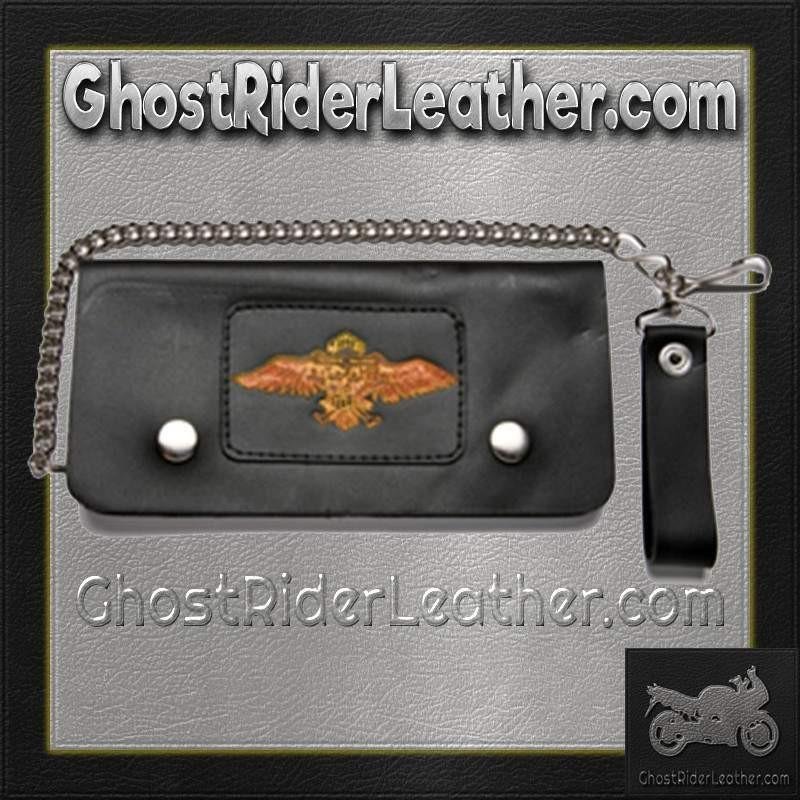 Black Leather Chain Wallet with Wings Design - Bifold - WALLET11-DL - Image 2