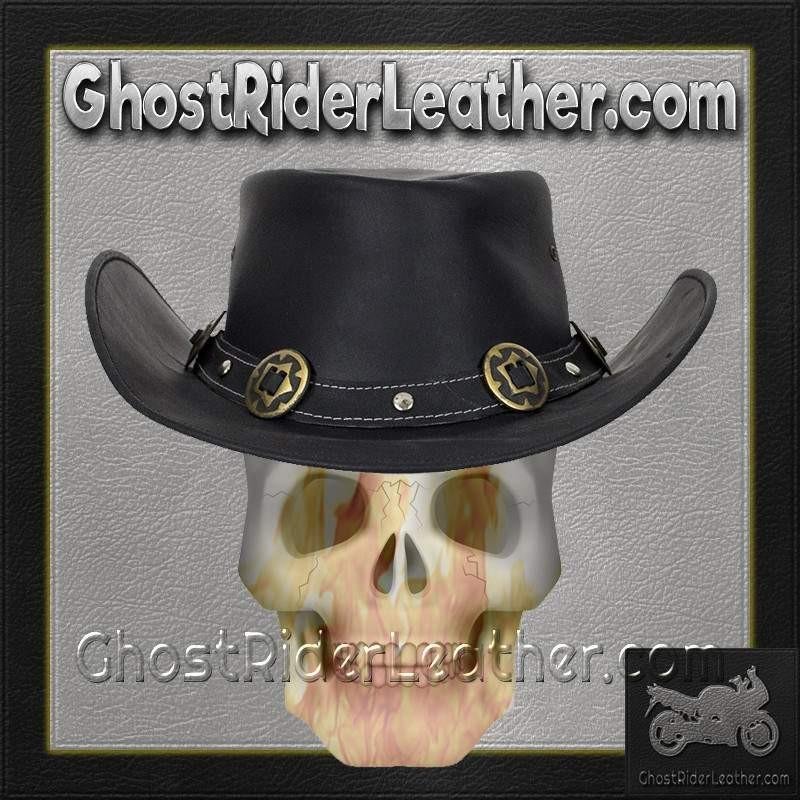 Black Leather Gambler Hat with Conchos / SKU GRL-HAT12-11-DL