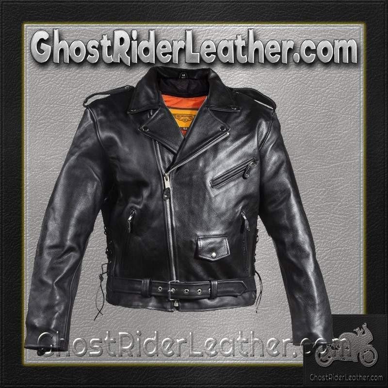 Naked Leather Motorcycle Police Style Jacket with Side Laces and Vents - Up To Size 72 - SKU MJ201-NK-DL - Image 8
