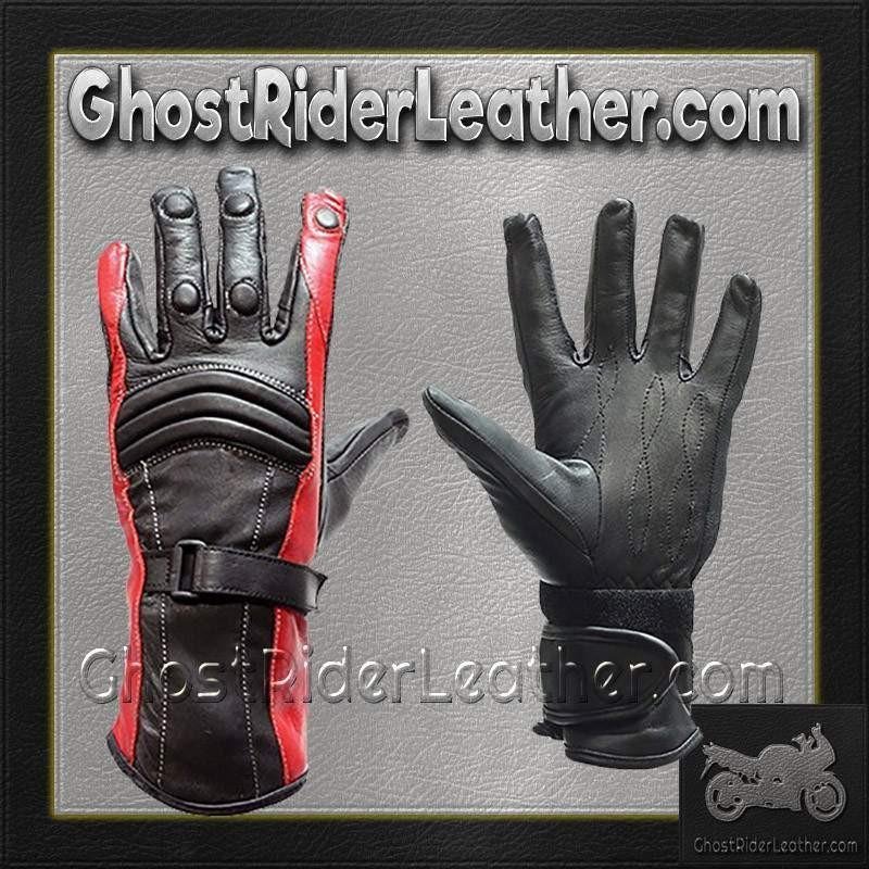 Ladies Leather Gauntlet Gloves in Red White or Blue - SKU GLZ60-DL - Image 3