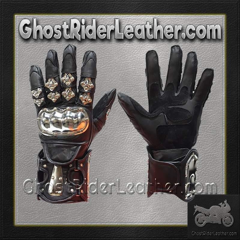 Leather Gloves - Men's - Racing Gauntlets - Metal Knuckle Protectors - GLZ8-DL - Image 3
