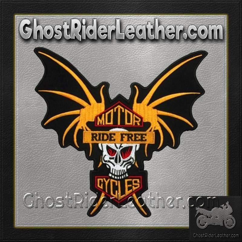 Vest Patch - Skull Wings Ride Free - Motorcycles- PAT-A38-DL - Image 2