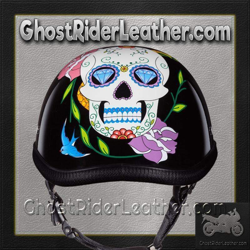 Novelty Motorcycle Helmet - Diamond Sugar Skull - Eagle Shorty - 6002DS-DH - Image 8