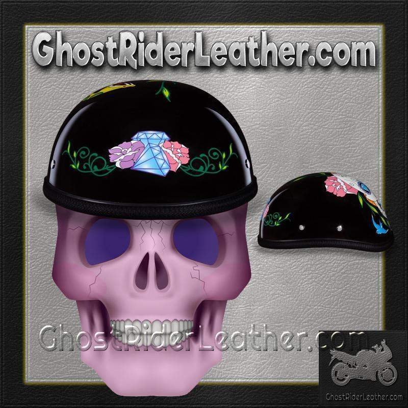 Novelty Motorcycle Helmet - Diamond Sugar Skull - Eagle Shorty - 6002DS-DH - Image 9