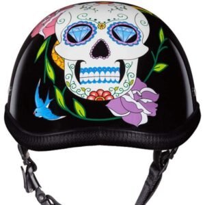 Novelty Motorcycle Helmet - Diamond Sugar Skull - Eagle Shorty - 6002DS-DH