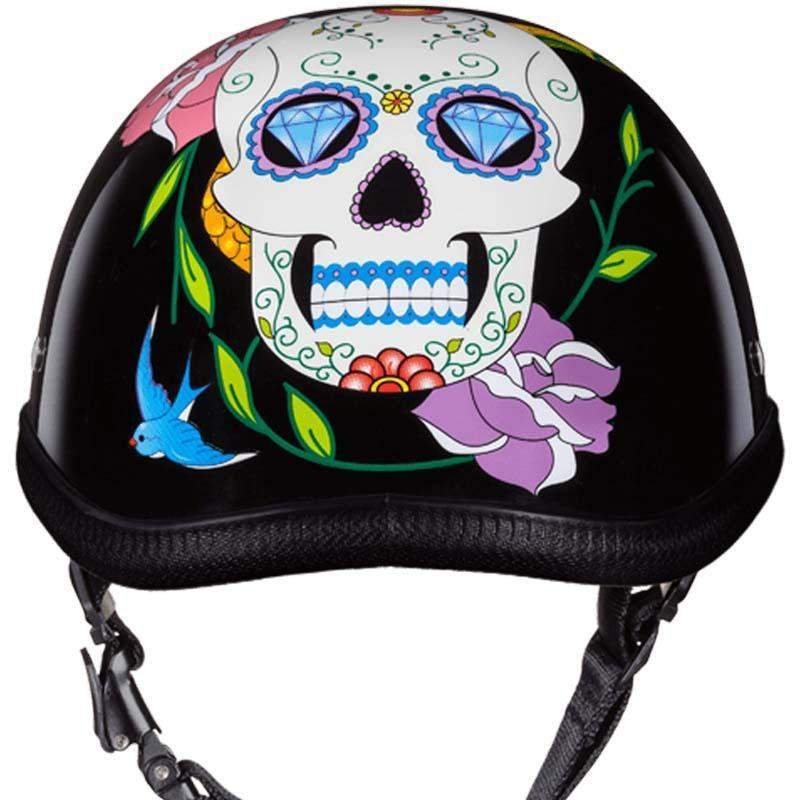 Novelty Motorcycle Helmet - Diamond Sugar Skull - Eagle Shorty - 6002DS-DH