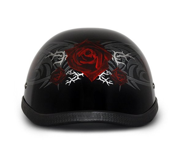 Novelty Motorcycle Helmet - Tribal Red Rose - Eagle Shorty - 6002SFR-DH