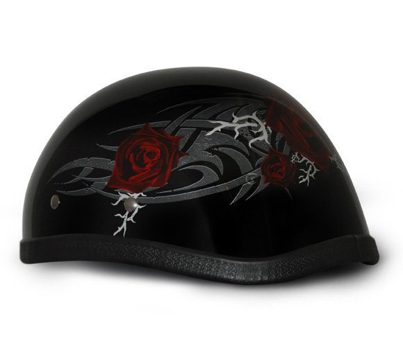Novelty Motorcycle Helmet - Tribal Red Rose - Eagle Shorty - 6002SFR-DH - Image 6