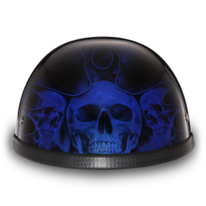 Novelty Motorcycle Helmet - Skull Blue Flames - Eagle Shorty - 6002SFB-DH