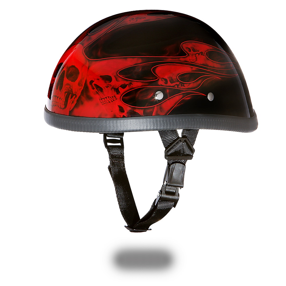 Novelty Motorcycle Helmet - Skull Red Flames - Eagle Shorty - 6002SFR-DH - Image 2