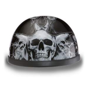Novelty Motorcycle Helmet - Skull Silver Flames - Eagle Shorty - 6002SFS-DH