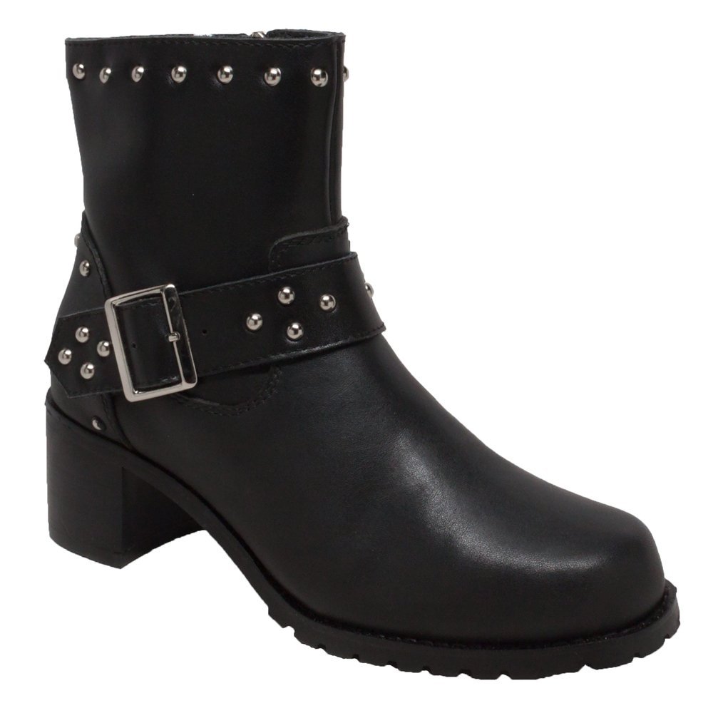 Leather Motorcycle Boots - Women's - Black - Studs - Biker - 8811M-DS