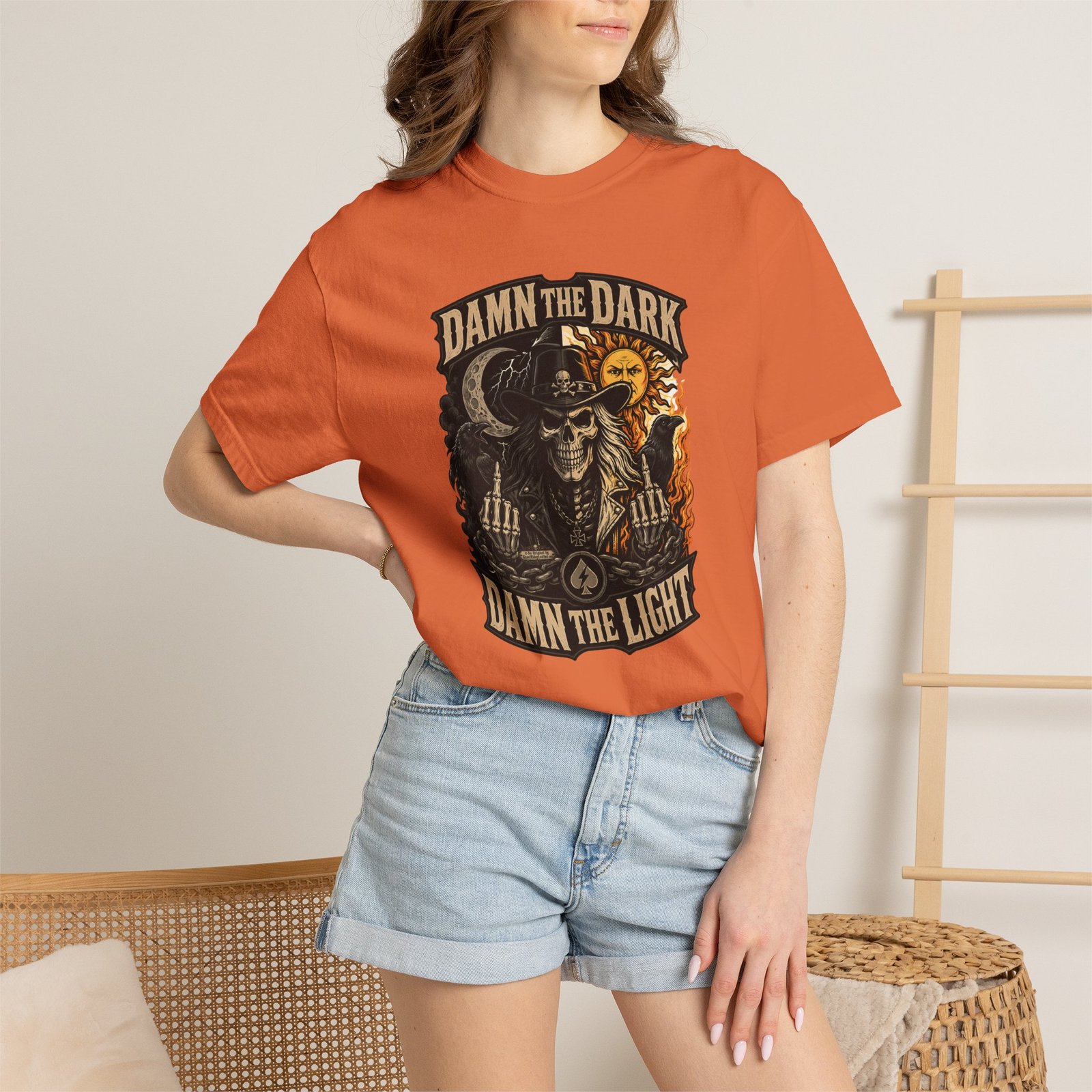 Damn the Dark Damn the Light Graphic T-Shirt - Comfort Colors 1717 - Biker Tee - Image 8