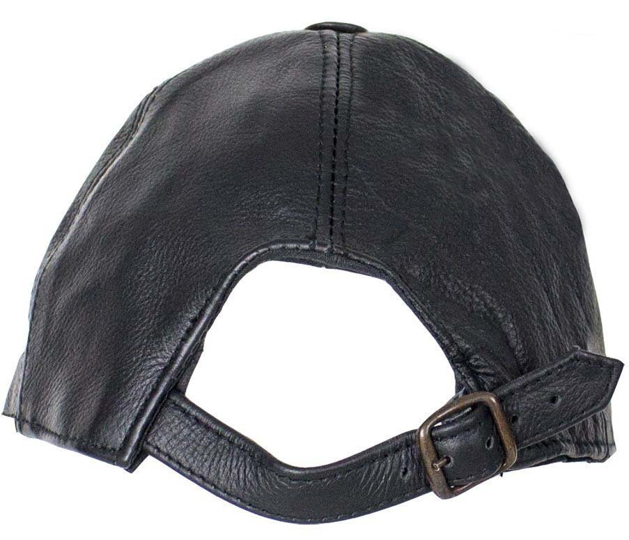Leather Baseball Cap - Unisex - Adjustable Back - Biker - AC006-DL - Image 3