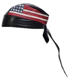 Leather Skull Cap - American Flag - Biker Durag - AC007-04-DL