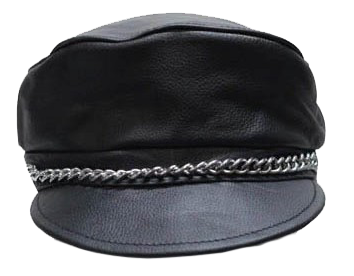 Leather Cap with Chain - Biker Leather Hat - SKU AC008-DL
