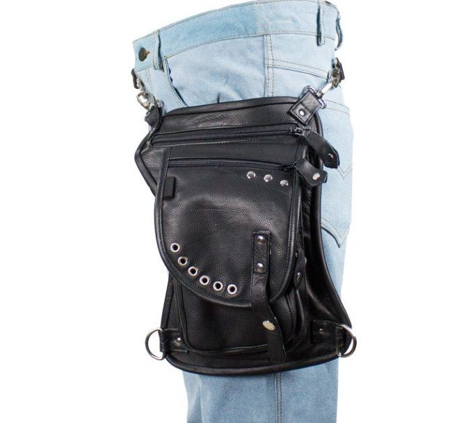 Leather Thigh Bag - Gun Pocket - Black - Studs - Motorcycle - AC1029-11-DL - Image 5