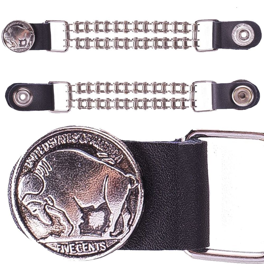 Set of Four - Buffalo Nickel Vest Extenders - Chrome Motorcycle Chain - AC1052-BC-DL - Image 2