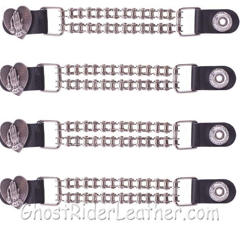 Set of Four Praying Hands Inside Heart Vest Extenders with Chrome Motorcycle Chain - AC1062-BC-DL - Image 2