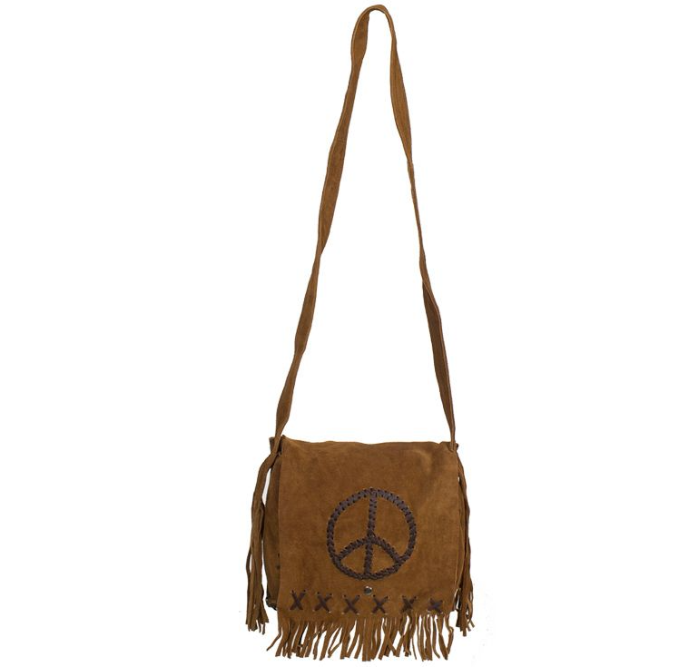 Brown Suede Leather Purse - Peace Sign - Fringe - Handbag - AC2050-DL - Image 4