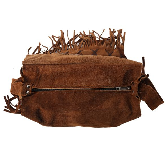 Brown Suede Leather Purse - Peace Sign - Fringe - Handbag - AC2050-DL - Image 5