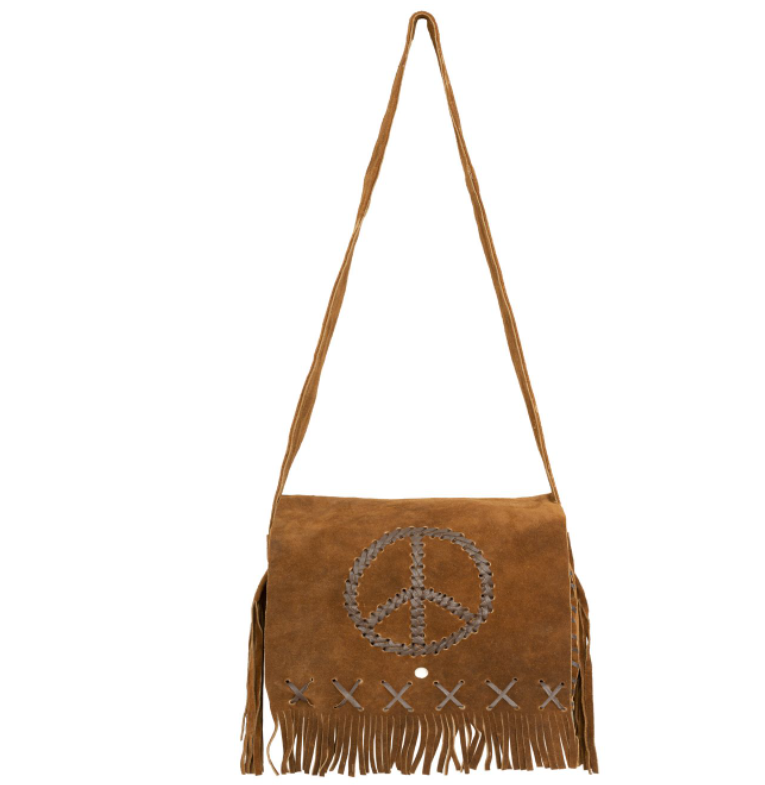 Brown Suede Leather Purse - Peace Sign - Fringe - Handbag - AC2050-DL - Image 8