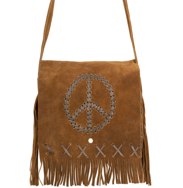 Brown Suede Leather Purse - Peace Sign - Fringe - Handbag - AC2050-DL - Image 9