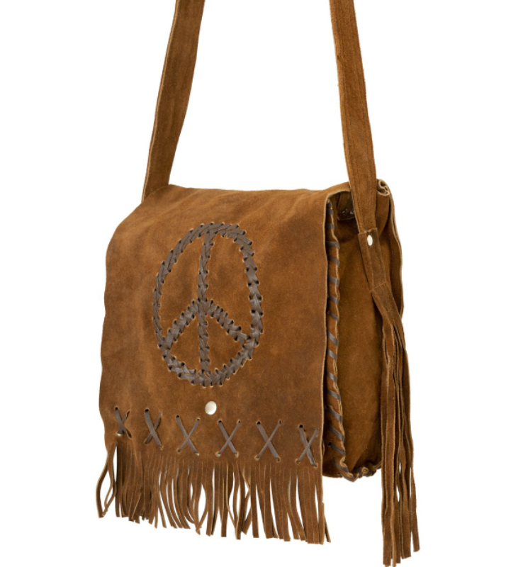 Brown Suede Leather Purse - Peace Sign - Fringe - Handbag - AC2050-DL - Image 2