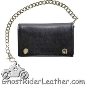 Leather Chain Wallet - Black - Naked - Trifold With Snaps - AC52-11-DL
