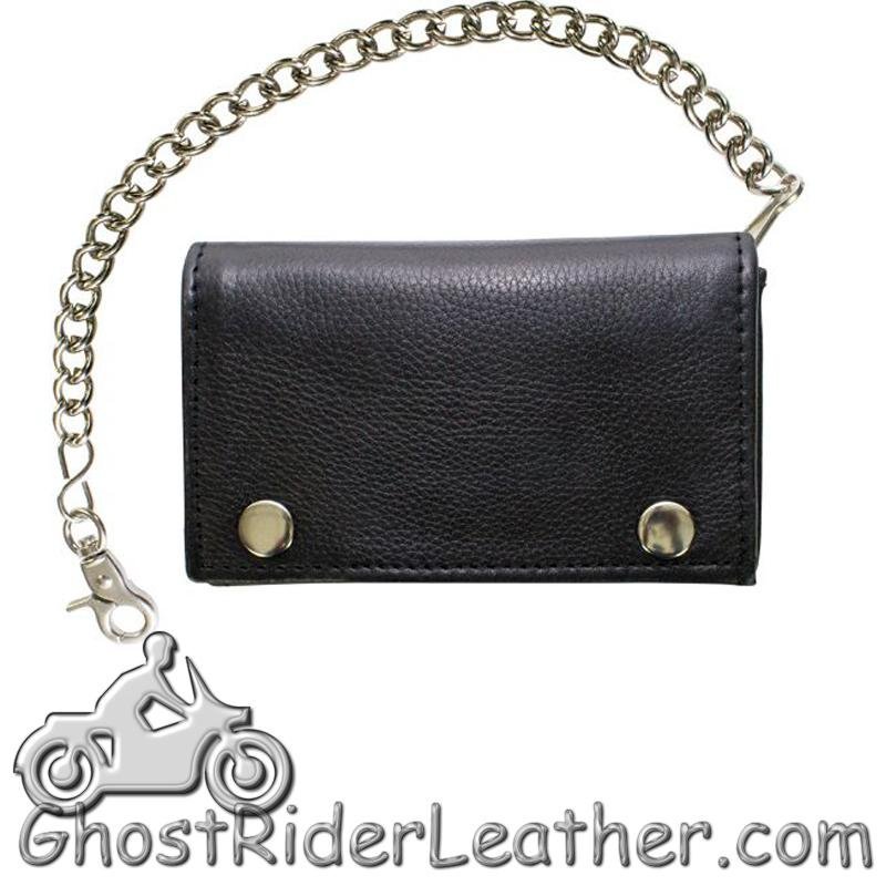 Leather Chain Wallet - Black - Naked - Trifold With Snaps - AC52-11-DL