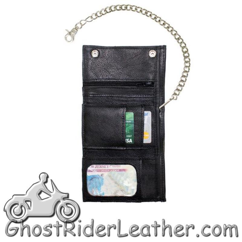 Leather Chain Wallet - Black - Naked - Trifold With Snaps - AC52-11-DL - Image 2