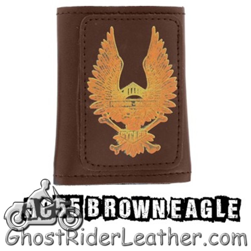 Leather Chain Wallet - 4 Inch Tri-Fold - Black or Brown - Eagle Style - AC55-EAGLE-DL - Image 2