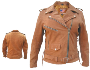 Ladies Classic Biker Brown Leather Jacket - SKU AL2115-AL