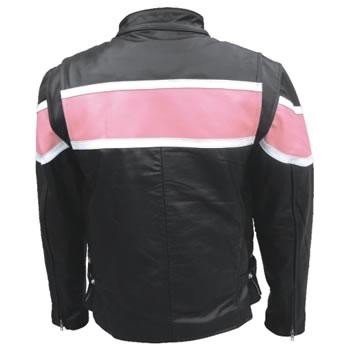 Ladies Racer Biker Leather Jacket With Pink Stripe - SKU AL2173-AL - Image 2