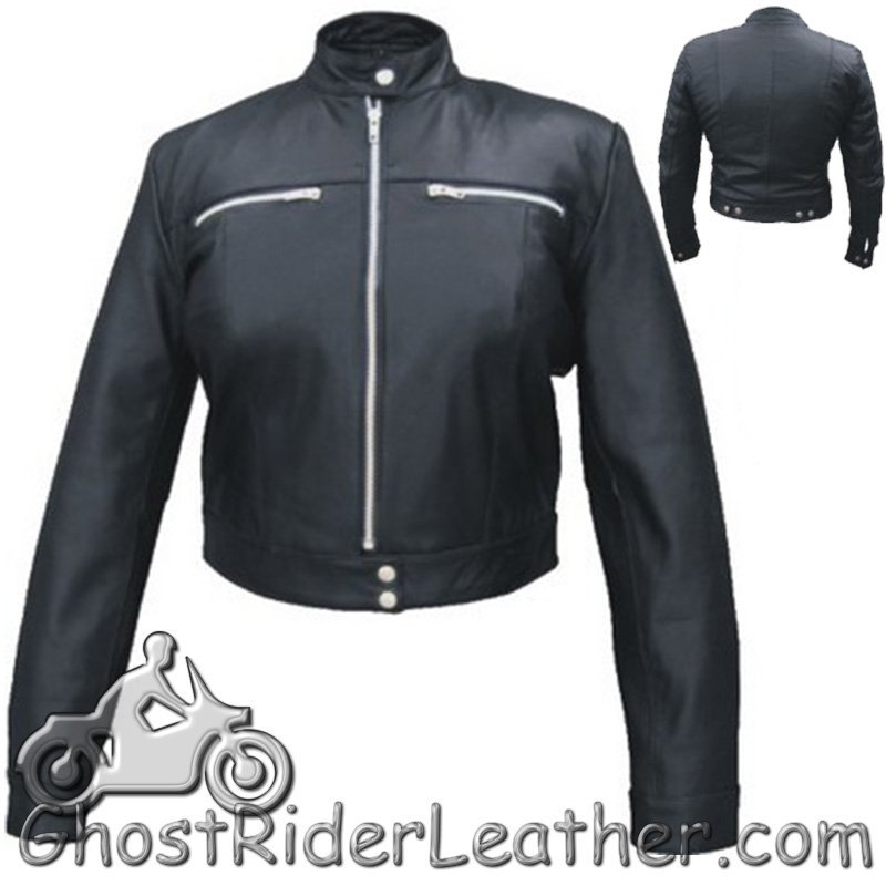 Ladies Racer Biker Leather Motorcycle Riding Jacket - SKU AL2181-AL