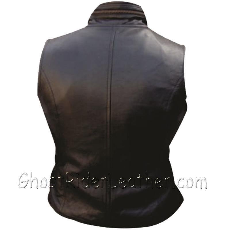 Leather Motorcycle Vest - Women's - Zippers - AL2304-AL - Image 2