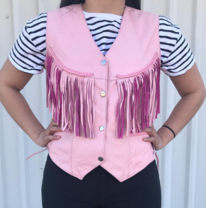 Leather Motorcycle Vest - Women's - Pink - Fringe - AL2322-AL