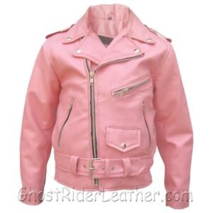 Girls - Kids Classic Biker Pink Leather Motorcycle Jacket - SKU GRL-AL2803-AL