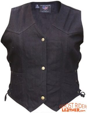 Denim Vest - Women's - Black - Gun Pockets - Side Laces - AL2981-AL