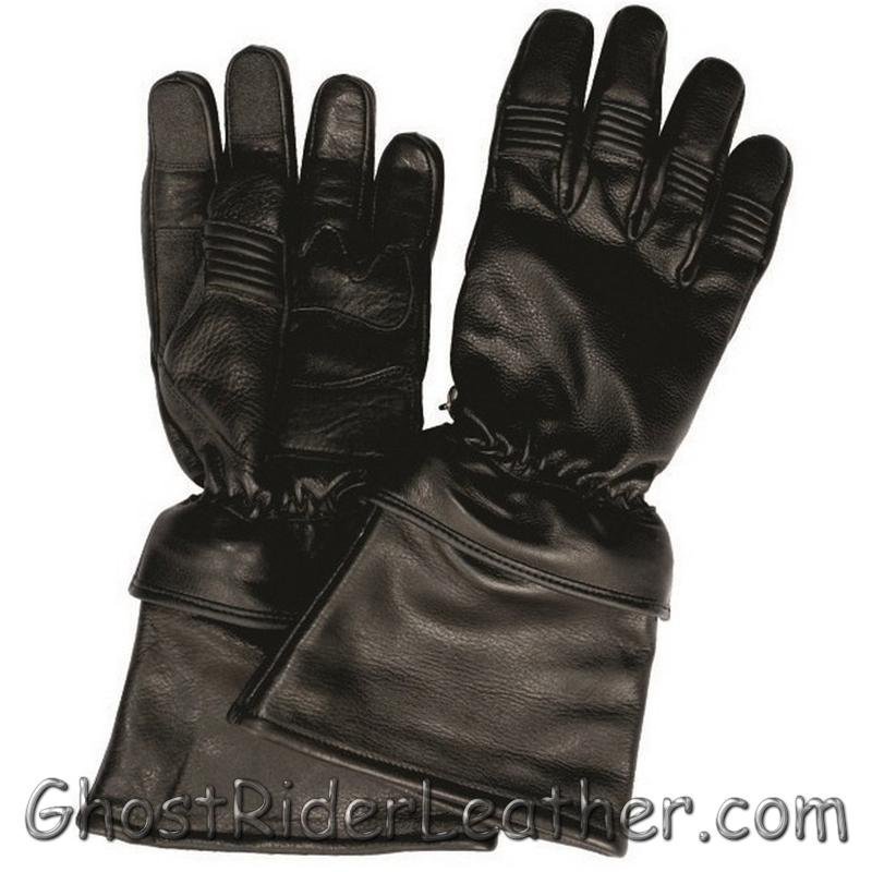 Leather Motorcycle Gloves - Men's - Removable Cuff - Gauntlet Riding - AL3058-AL