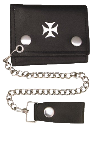 Leather Chain Wallet - Iron Cross - 4 Inch Tri-fold - AL3276-AL