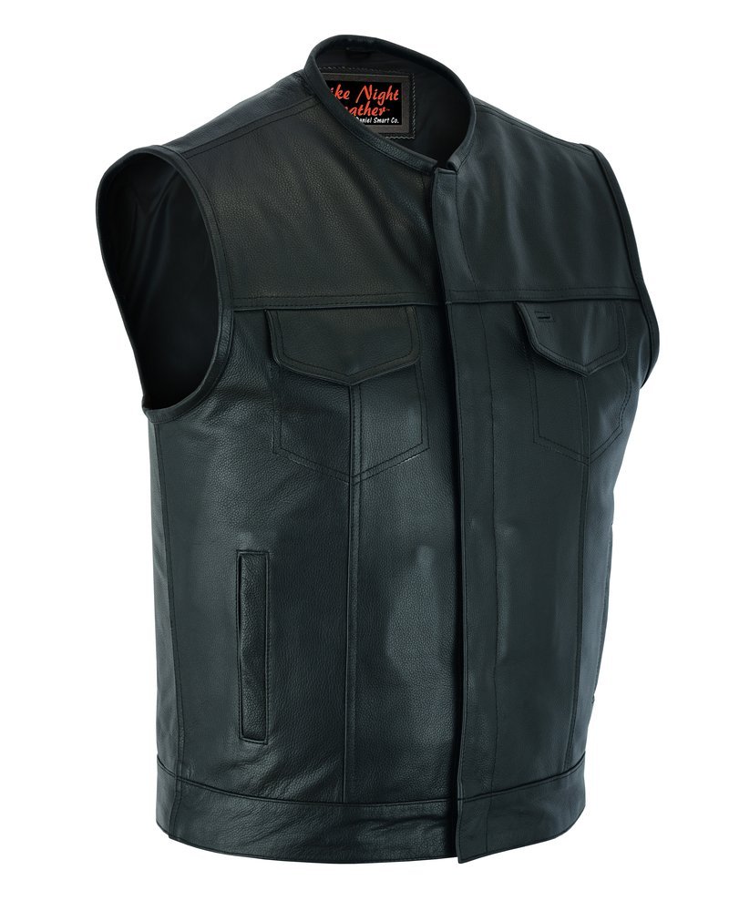 Leather Motorcycle Vest - Men's - Gun Pockets - Up To 12XL - No Collar - Big and Tall - Dawn Run - AM9193-RC
