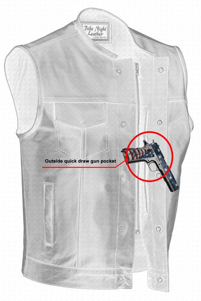 Leather Motorcycle Vest - Men's - Gun Pockets - Up To 12XL - No Collar - Big and Tall - Dawn Run - AM9193-RC - Image 6