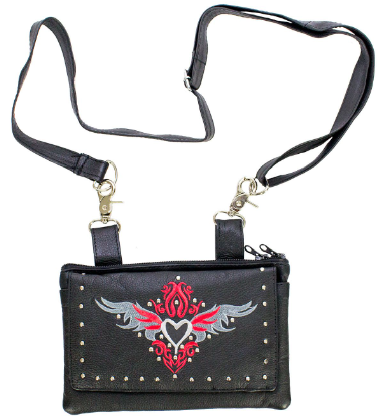 Leather Belt Bag - Red - Heart Wings Design - Handbag - BAG35-EBL1-RED-DL - Image 2