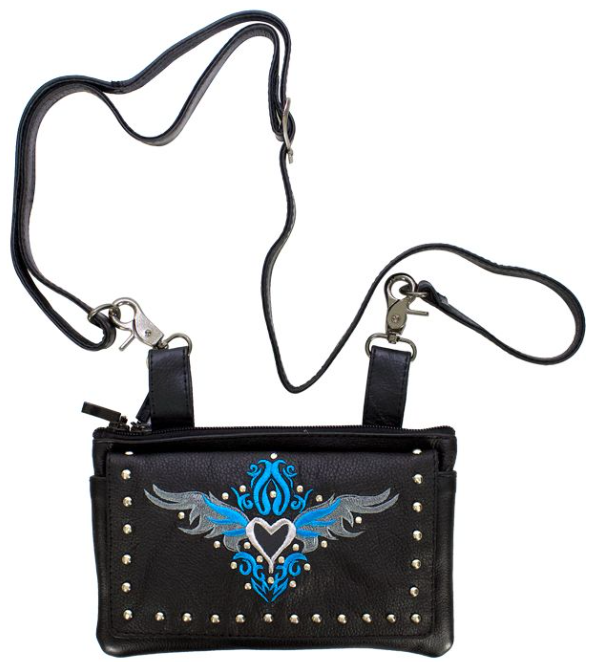 Leather Belt Bag - Teal Blue - Heart Wings Design - Handbag - BAG35-EBL1-TEAL-DL - Image 2