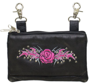 Leather Belt Bag - Pink - Rose Design - Handbag - BAG35-EBL6-PINK-DL