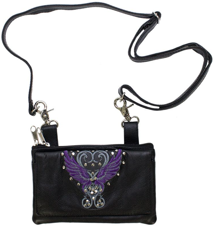Leather Belt Bag - Purple - Wings Design - Handbag - BAG35-EBL8-PURP-DL - Image 3