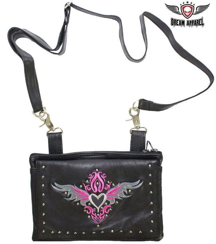 Leather Belt Bag - Pink - Gun Pocket - Tribal Heart Design - Handbag - BAG36-EBL1-PINK-DL - Image 3