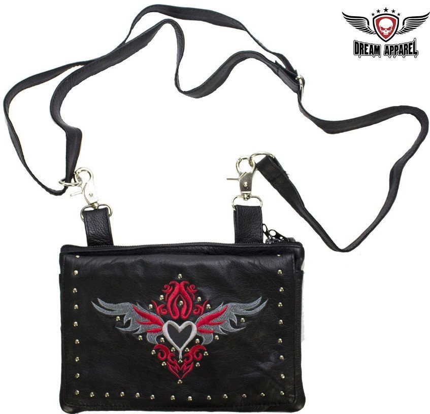 Leather Belt Bag - Red - Gun Pocket - Tribal Heart Design - Handbag - BAG36-EBL1-RED-DL - Image 3